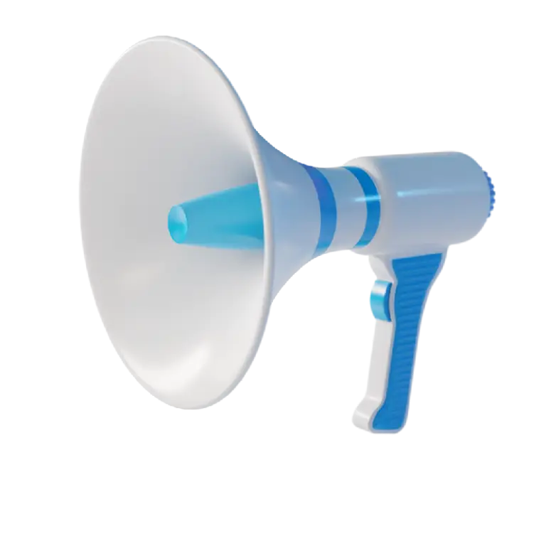 3D blue and white megaphone