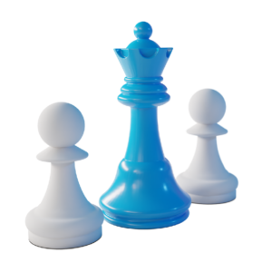 3D blue and white chess pieces - Queen and pawns