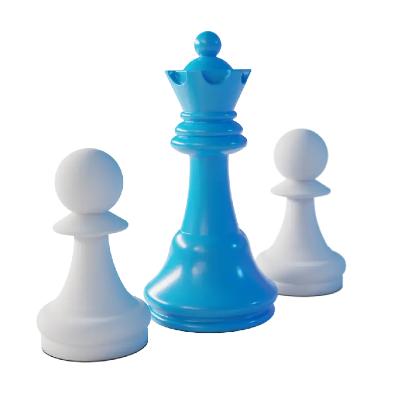 3D blue and white chess pieces - Queen and pawns